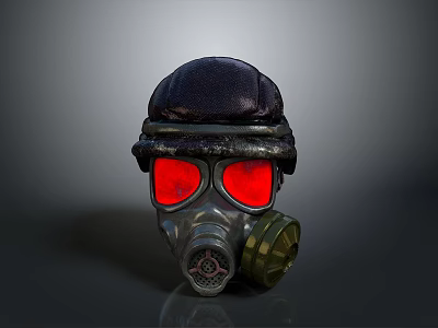 Vintage Gas Mask With Red Lenses Black Cap And Metallic Filter 3d model