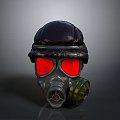 Vintage Gas Mask With Red Lenses Black Cap And Metallic Filter