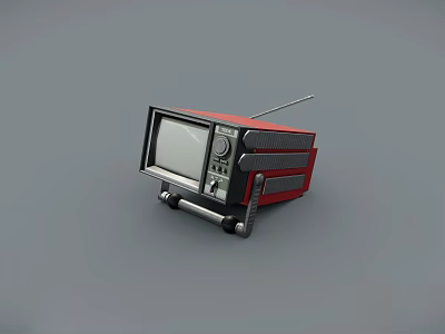 Vintage Retro TV With Red And Black Design Antenna And Classic Old Fashioned Look 3d model