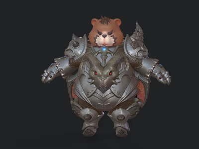 Plump Armored Bear Game Character Wearing Metallic Armor With Fantasy Design 3d model