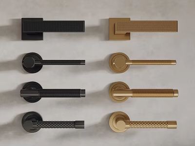 Black And Gold Door Handles With Various Textured Designs For Home Interior 3d model