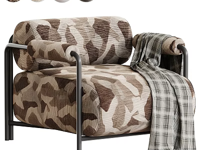 Camouflage Pattern Single Sofa With Black Metal Frame And Plaid Blanket 3d model