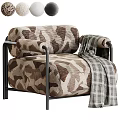 Camouflage Pattern Single Sofa With Black Metal Frame And Plaid Blanket