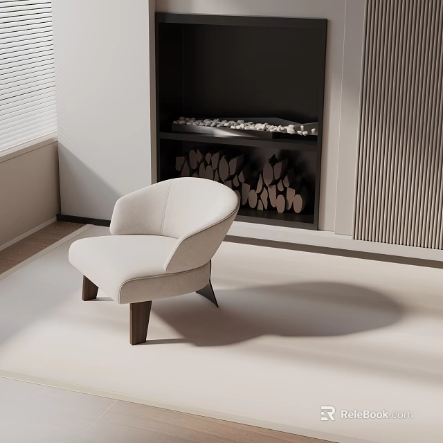 Light Beige Upholstered Accent Chair With Wooden Legs In Modern Living Space 3d model 
