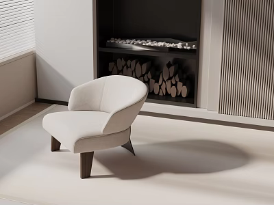 Light Beige Upholstered Accent Chair With Wooden Legs In Modern Living Space 3d model