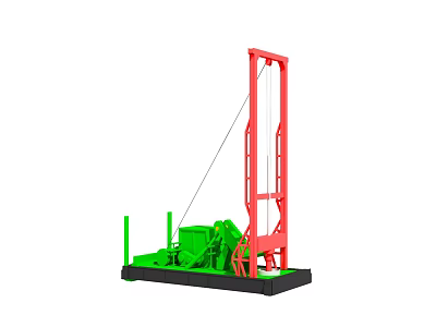 Construction Site Machinery With Green And Red Tower Structure And Base 3d model