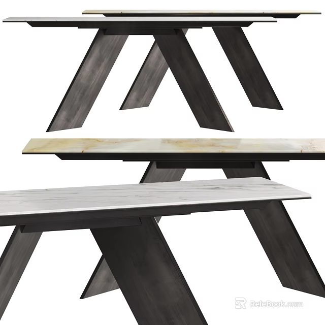 Modern Dining Table With Marble Top And Geometric Metal Legs Design 3d model 