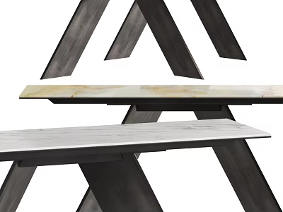 Modern Dining Table With Marble Top And Geometric Metal Legs Design 3d model