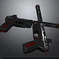 Futuristic Sci Fi Weapon Design With Red Accents And Gray Tactical Body Details