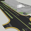 Road Infrastructure Intersection Layout With Traffic Lanes And Green Spaces 3d model