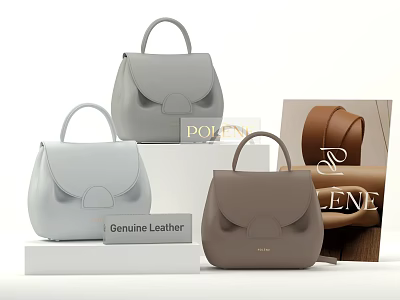 Stylish Genuine Leather Handbag Collection with Assorted Colors and Pollen Lene Branding 3d model