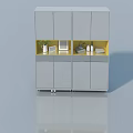 Modern White Hinged Door Cabinet With Yellow Open Shelf And Decorative Items