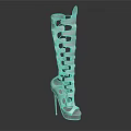 Silver Knee High Boots With Cut Out Design And Stiletto Heel Open Toe
