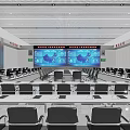 Modern Conference Room Interior With Multiple Workstations Large Wall Screens And Computer Monitors