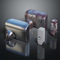 Modern Daily Electrical Appliances With Silver Red White Textured Surfaces And Indicator Lights