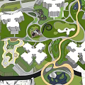 Residential Landscape With White Buildings Lush Greenery Winding Paths And Gardens