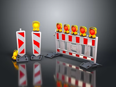 Traffic Control Barriers With Red White Stripes And Warning Lights 3d model