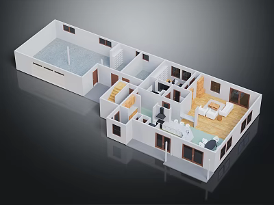 Spacious Animal Friendly Home 3D Floor Plan With Cozy Rooms For Pets 3d model
