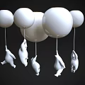 Unique Shaped Pendant Light With White Spherical Shades And Hanging Bear Decorations 3d model