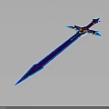 Fantasy Glowing Blue Sword with Decorative Hilt and Sharp Blade in Dark Background 3D Render