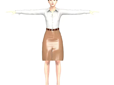 Woman Posing in White Shirt and Brown Leather Skirt with Arms Outstretched 3d model