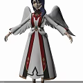 Woman With Blue Hair White Wings And Red White Robe Character Design