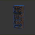 Natural Landscape Featuring Wooden Totem Pole With Two Stacked Face Carvings And Reflection