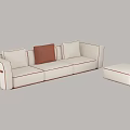 Modern Beige Sofa Set With Brown Cushion And Ottoman Stool 3d model