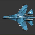 Blue Camouflage Fighter Jet 3D Model With Mounted Missiles And Detailed Design