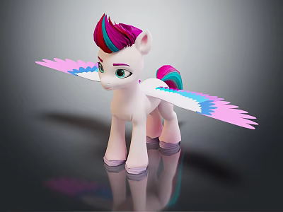 Pony Toy Figure With Pink Body Rainbow Mane And Colorful Wings 3d model