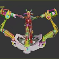 Red And Gold Armored Character With Yellow Mechanical Arms Standing On Platform