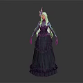 Elegant Fantasy Character with White Long Hair Blue Headdress and Layered Teal Dress