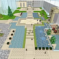 Residential Landscape Design With Lush Greenery Trees And Geometric Pathways