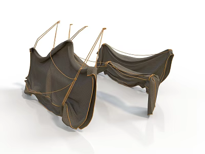 Brown Fabric Hammock Furniture With Rope Details For Indoor Outdoor Use 3d model