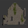 Ancient Stone Ruins Structure Overgrown With Moss And Arched Windows