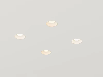 Four Evenly Arranged White Recessed Spotlights On Ceiling Emitting Warm Light 3d model