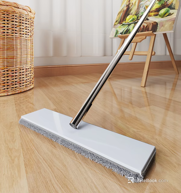 Flat Mop With White Cleaning Pad And Metal Handle For Wooden Floor Cleaning 3d model 