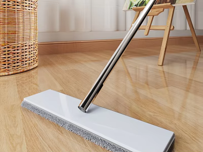 Flat Mop With White Cleaning Pad And Metal Handle For Wooden Floor Cleaning 3d model
