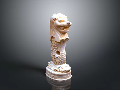 Artistic White Merlion Sculpture With Detailed Lion Head And Fish Tail Design Base 3d model