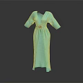 Elegant Turquoise Long Dress With V Neck Three Quarter Sleeves And Belted Waist