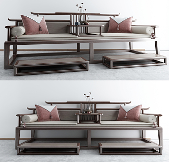 New Chinese-style Rohan Bed Solid Wood Sofa 3d model