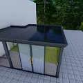 Detached Villa With Glass Sunroom Green Plants Palm Tree And Gray Stone Tile Floor
