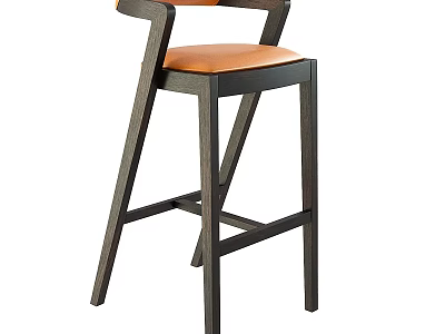 Modern Wooden Bar Stool With Leather Seat And Sleek Tall Frame Design 3d model