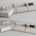 Modern Light Gray Fabric Sectional Sofa With Decorative Ball And Cushions 3d model