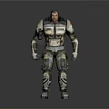 3D Model of Male Character in Combat Armor With Large Gun