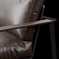 Modern Minimalist Brown Single Leather Sofa With Black Metal Frame for Living Room