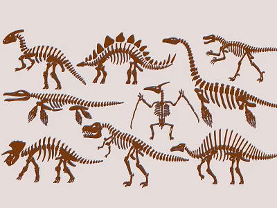 Multiple Brown Dinosaur Skeleton Hanging Decorative Ornaments For Home Decoration 3d model