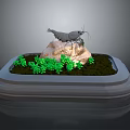 Shrimp Perched On Rock With Green Plants In Miniature White Base Landscape