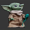 Baby Yoda Toy With Green Skin Brown Robe White Scarf And Green Creature