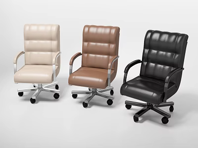 Comfortable Leather Office Chairs in Beige Brown Black with Armrests and Swivel Base 3d model